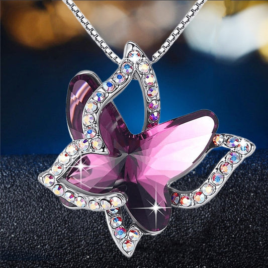 LUXURY FASHION BUTTERFLY BIRTHSTONE CRYSTAL NECKLACE